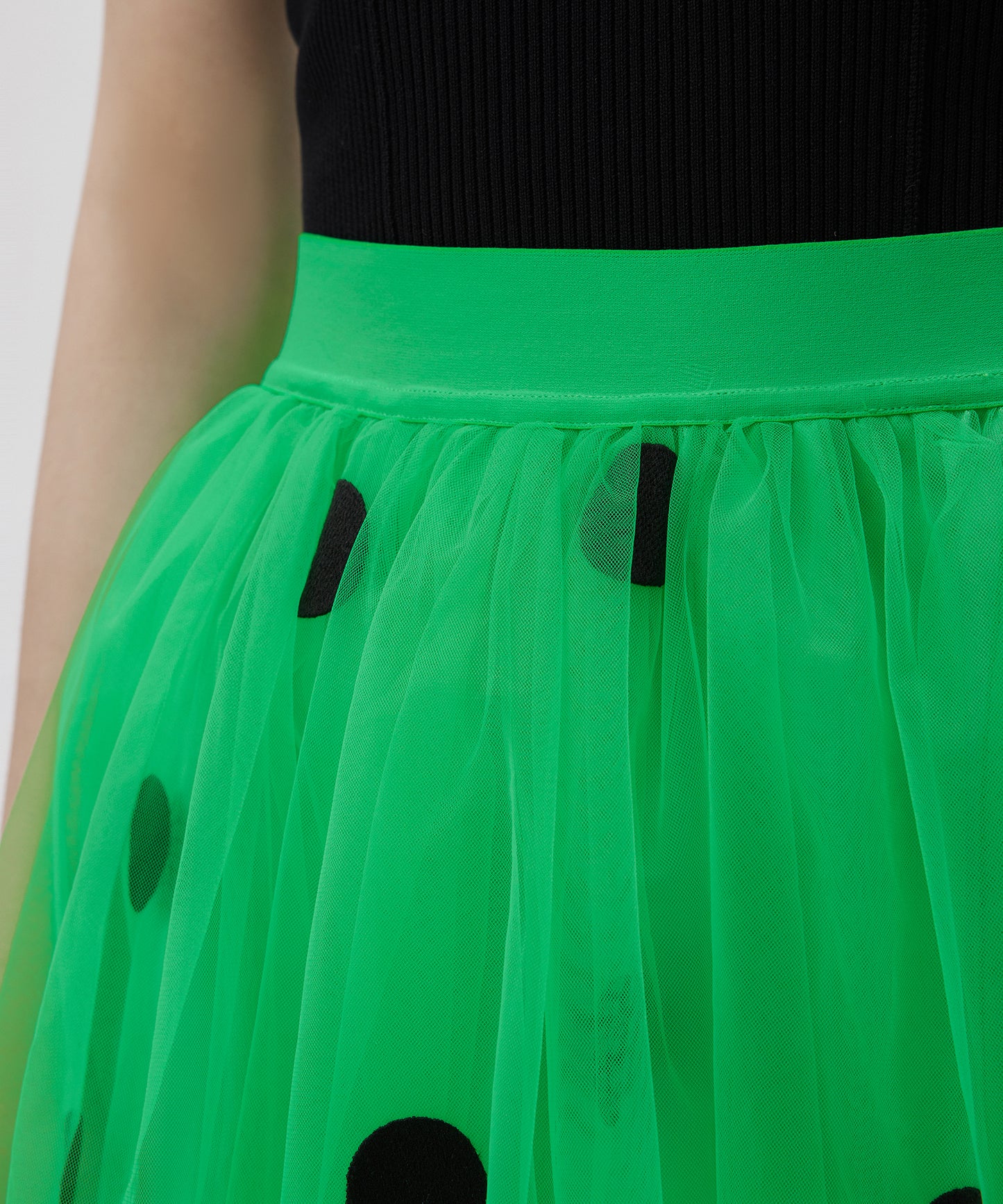 Polka-dot Mesh Layered Polyester Skirt