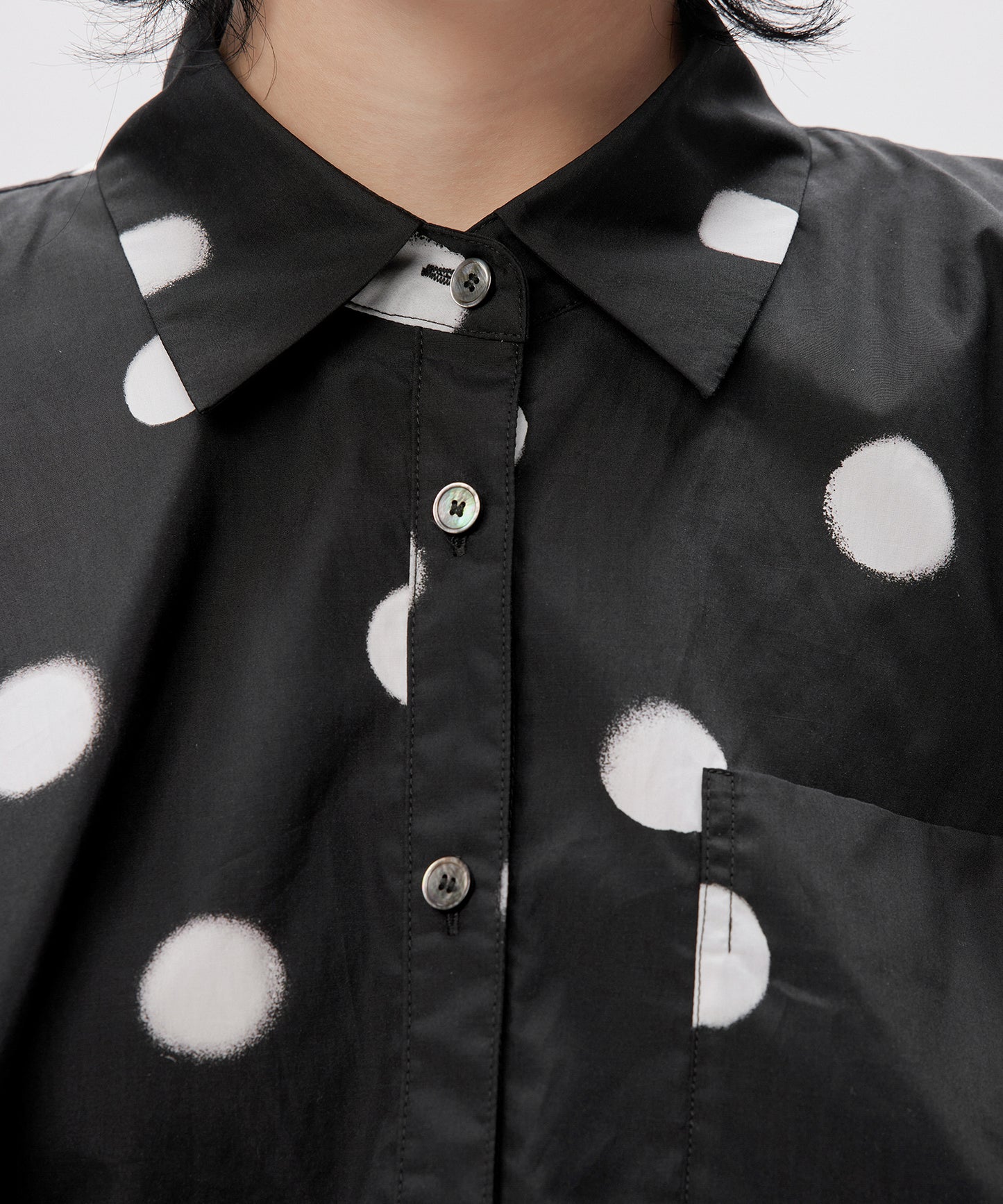 Polka-dot Gathered Cropped Cotton Shirt