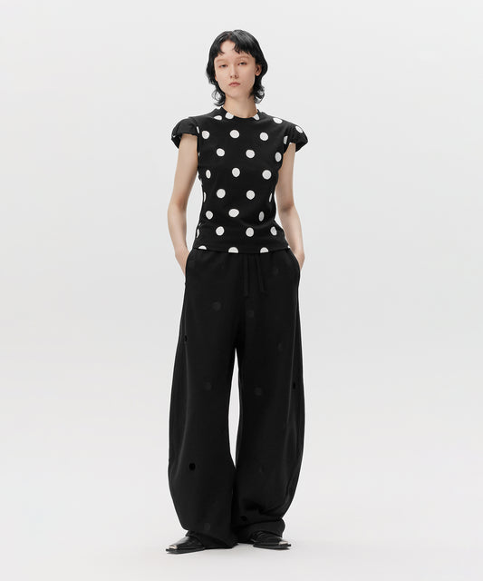 Polka Dot Cut-out Cotton Straight-leg Track Pants