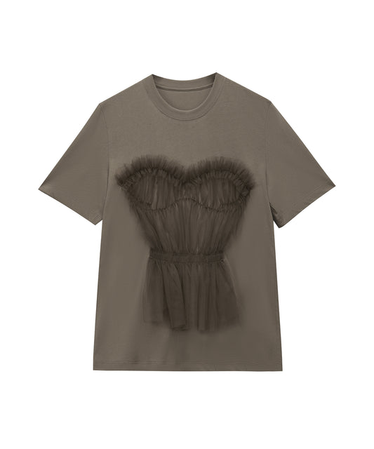 Mesh Bustier Cotton T-shirt