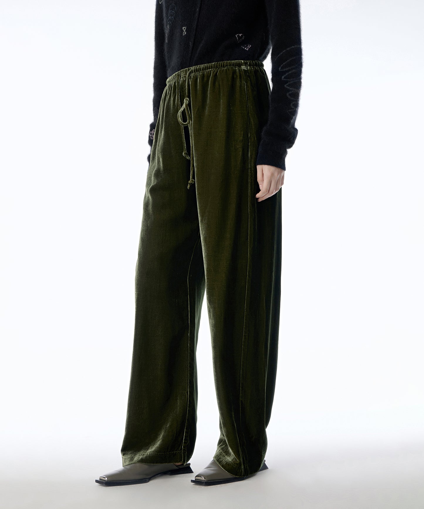 Velvet Drawstring-waist  Trousers