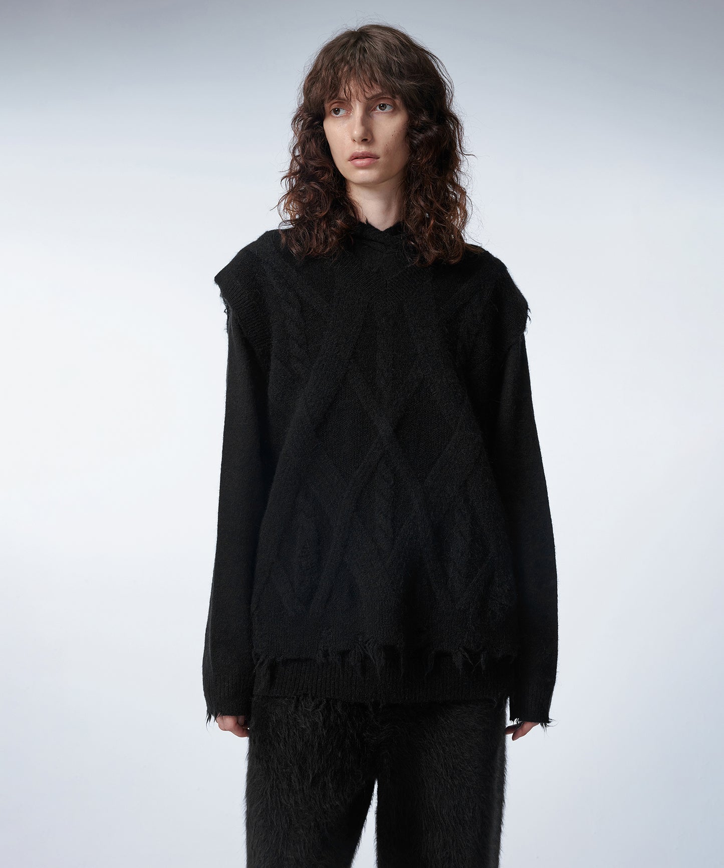 Frayed Twisted-jacquard Sleeveless Sweater