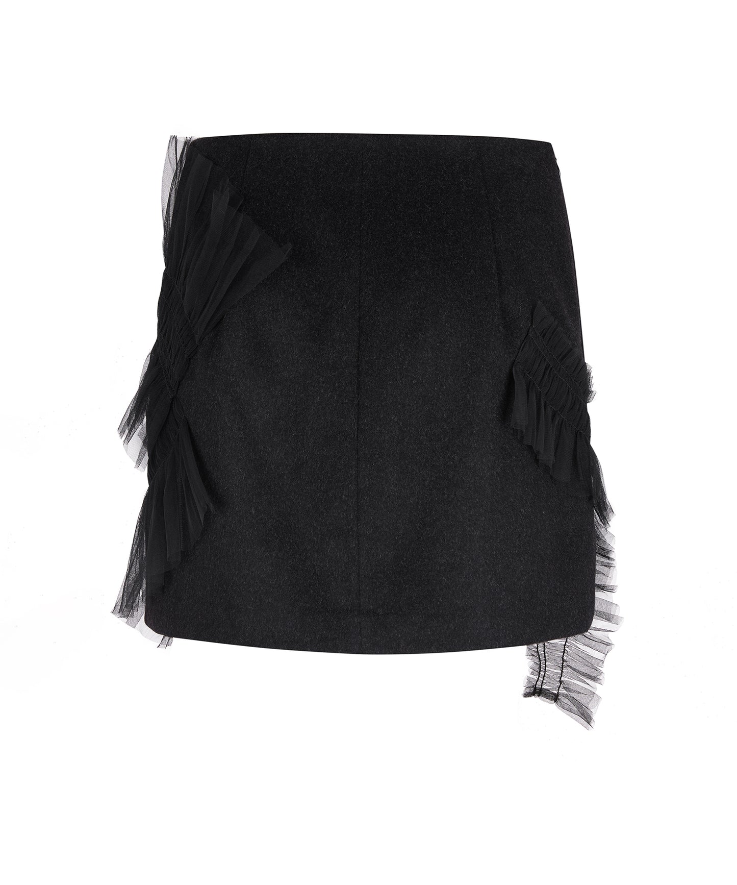 Single-breasted Tulle-embellished Mini Skirt