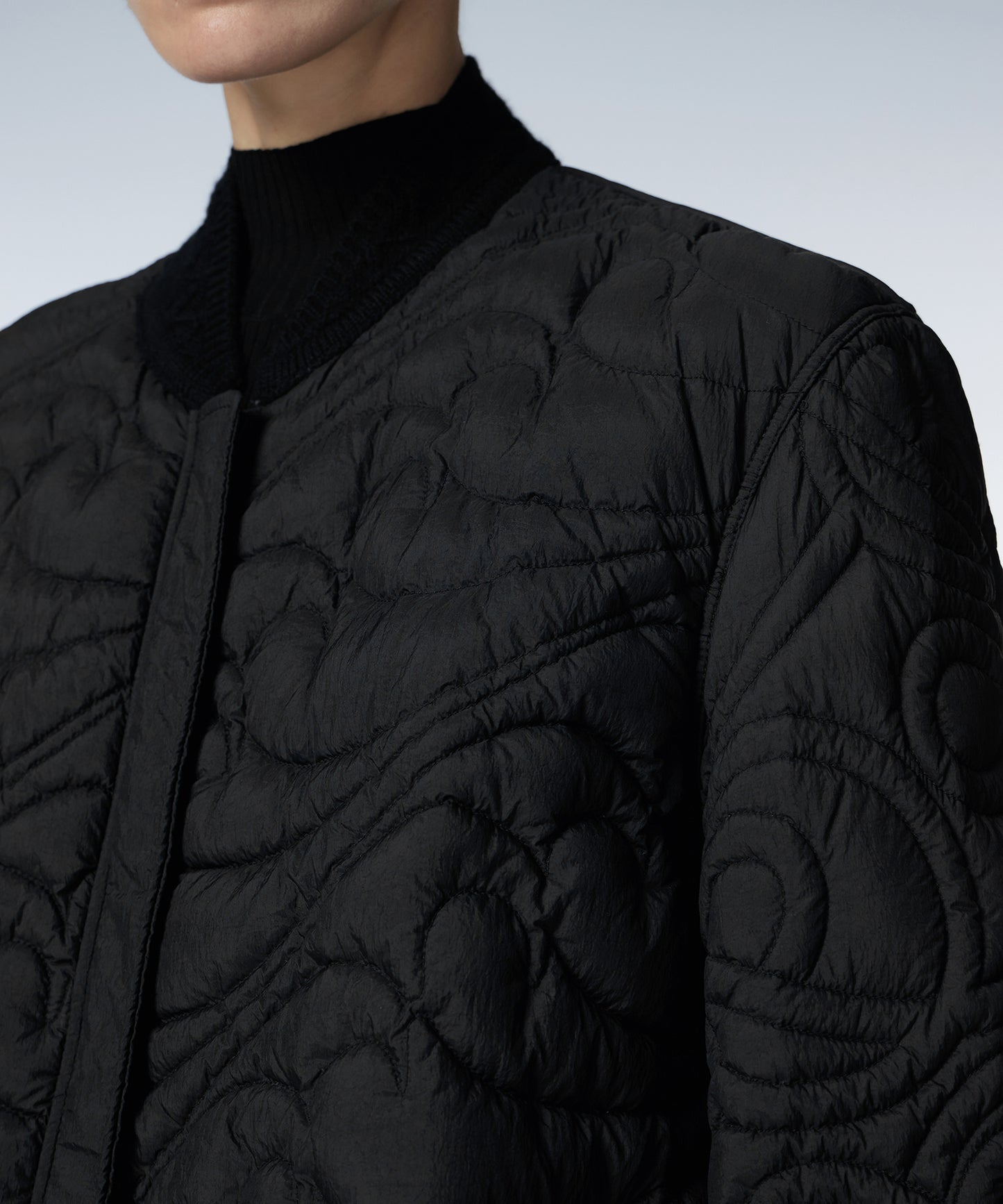 Sea Wave Drawstring Quilted Bomber Jacket