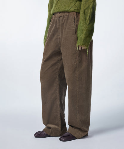 Corduroy Elasticated-waist Straight-leg Trousers