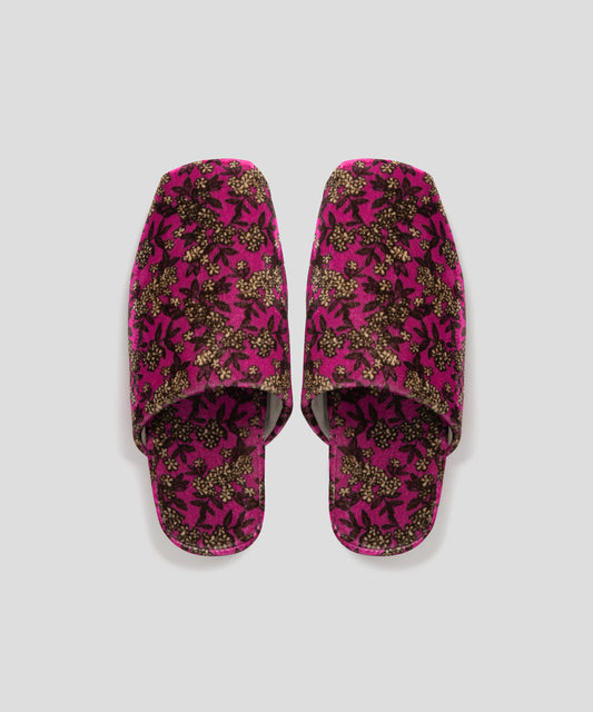 HOME Floral-pattern Velvet Square-toe Slippers