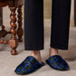 HOME Floral-pattern Velvet Square-toe Slippers