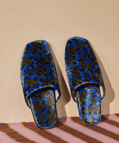 HOME Floral-pattern Velvet Square-toe Slippers