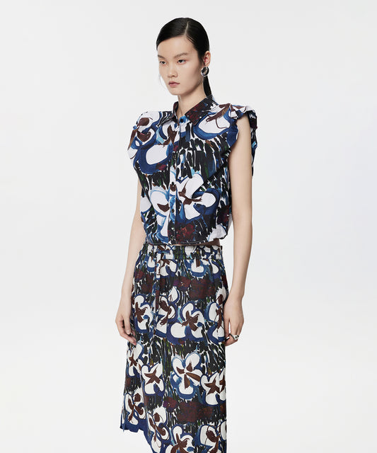 Abstract Hand-painted Floral Sleeveless Shirt