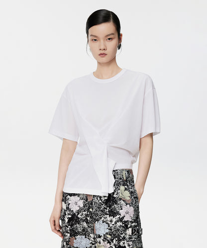 Pleated-waist Cropped T-Shirt