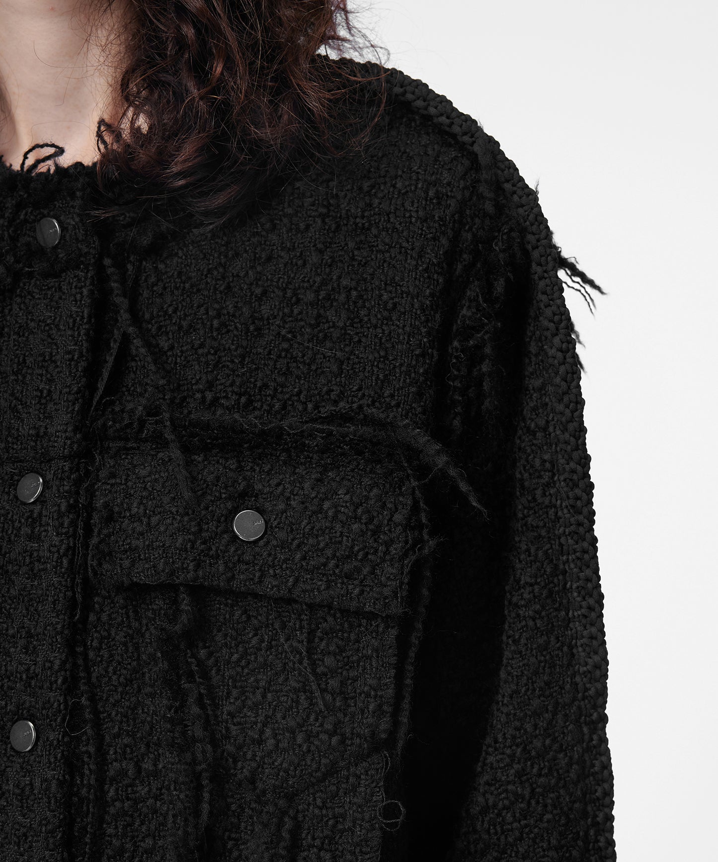 Frayed Tweed Collarless Jacket