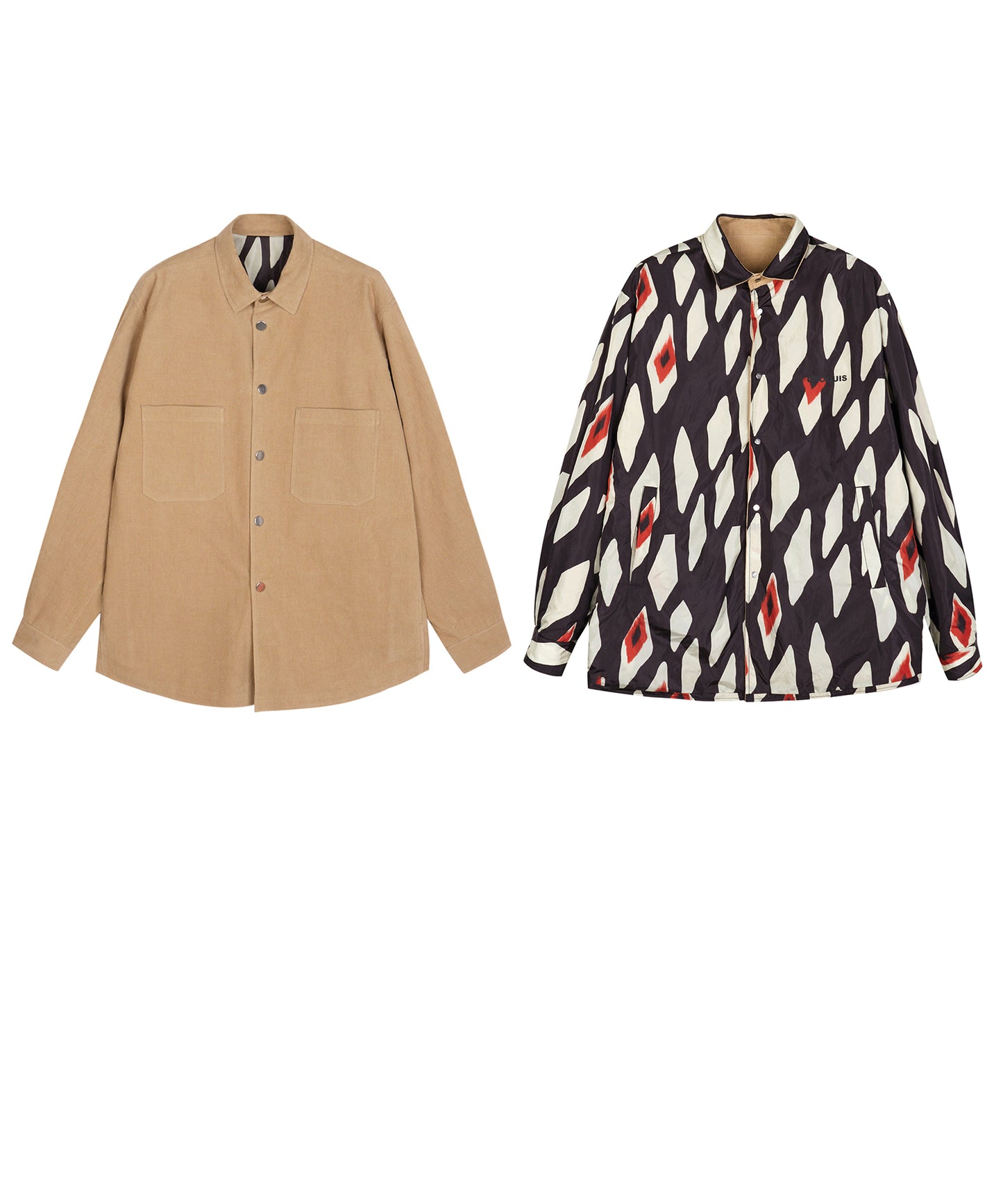 [CROQUIS]Reversible Corduroy & Geometric Pattern Jacket