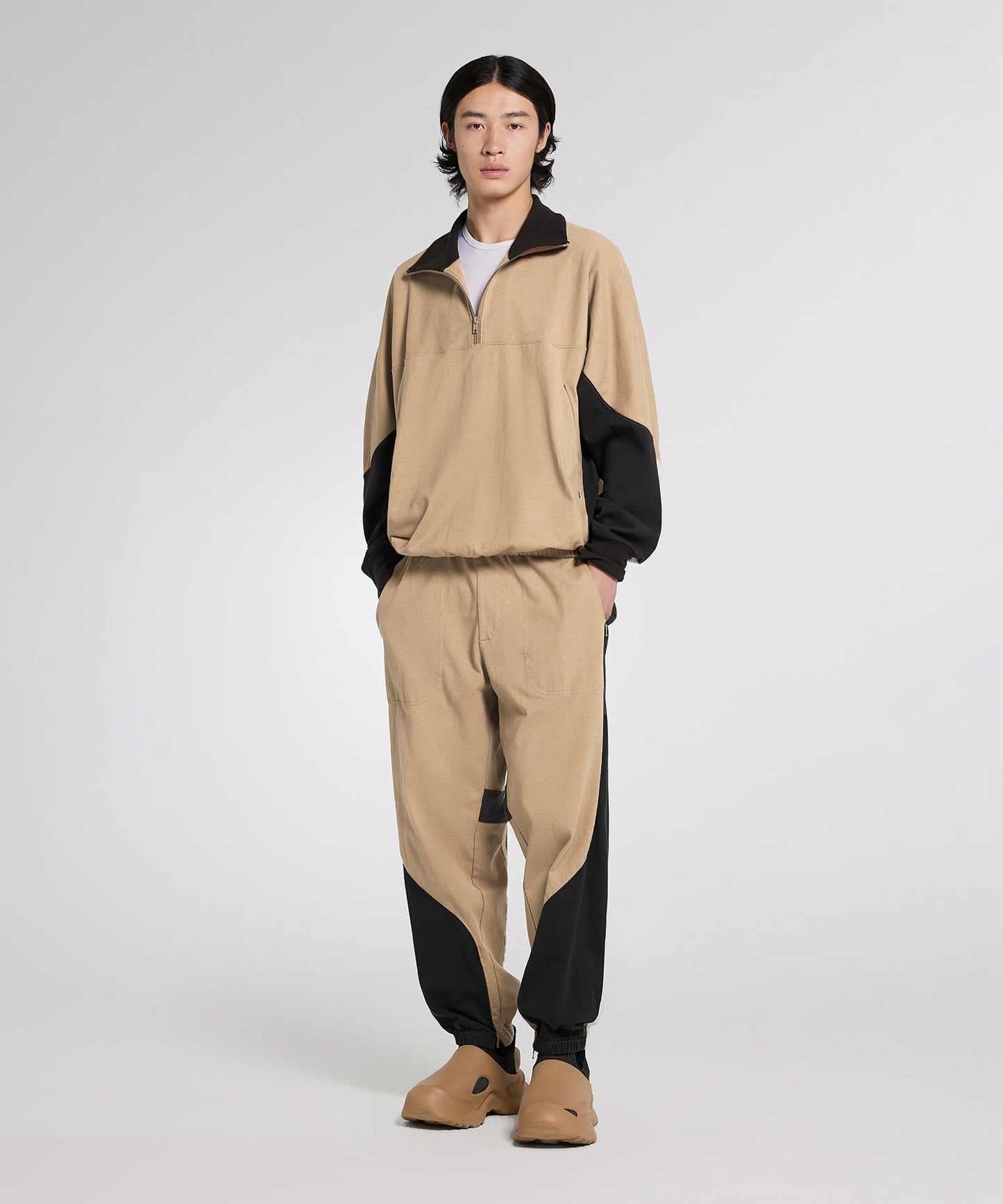 [CROQUIS]Color-block Zip-slit Jogger Pants