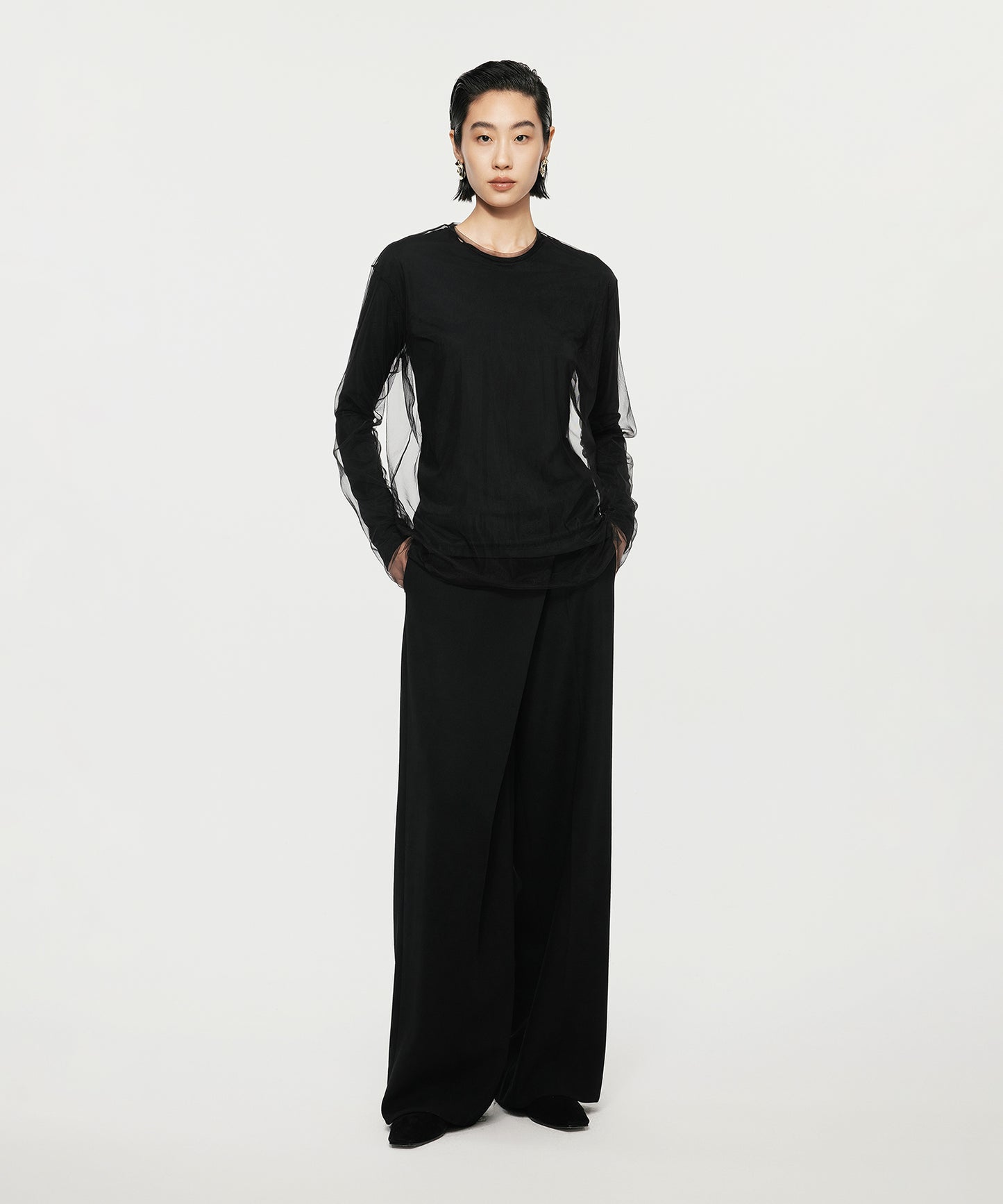 Mannish Wide-Leg Wrap Trousers