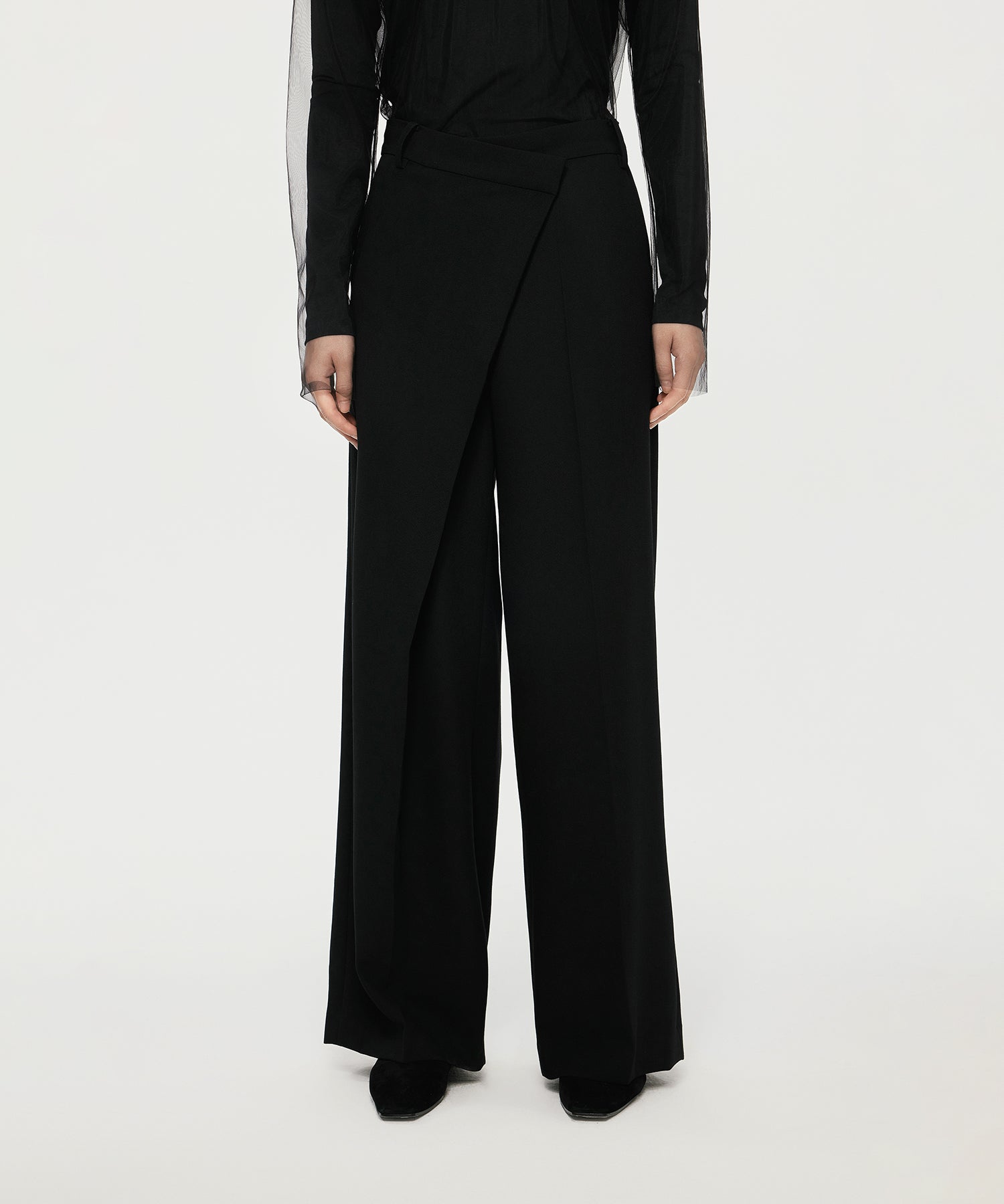 Mannish Wide-Leg Wrap Trousers