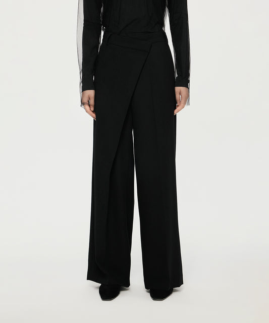 Mannish Wide-Leg Wrap Trousers