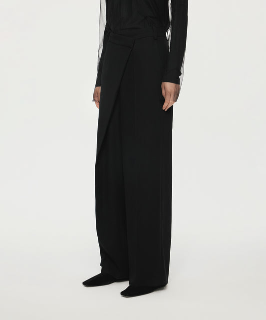 Mannish Wide-Leg Wrap Trousers