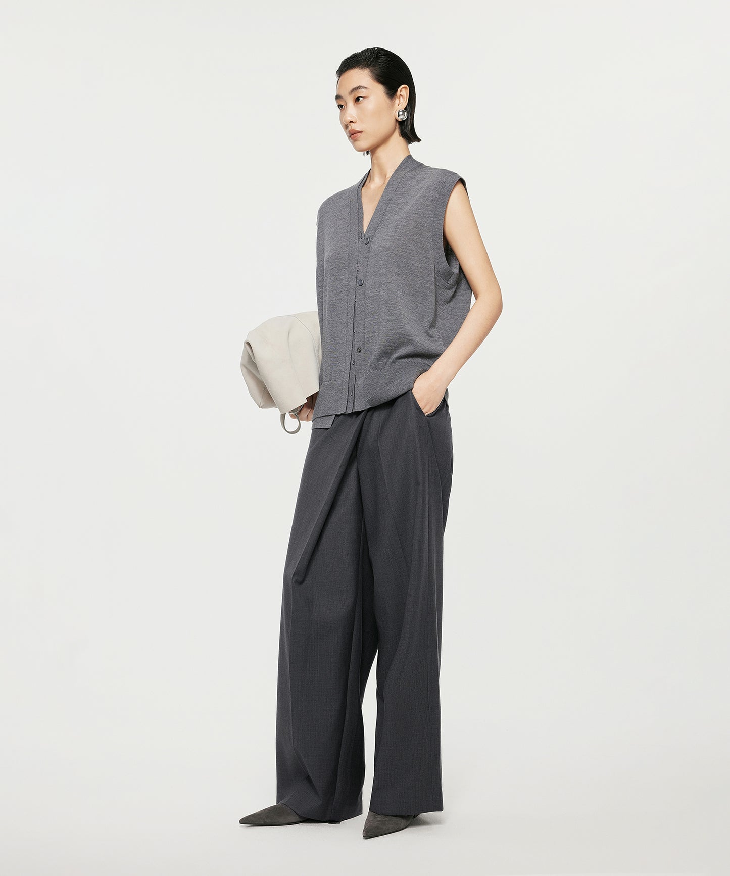 Mannish Wide-Leg Wrap Trousers