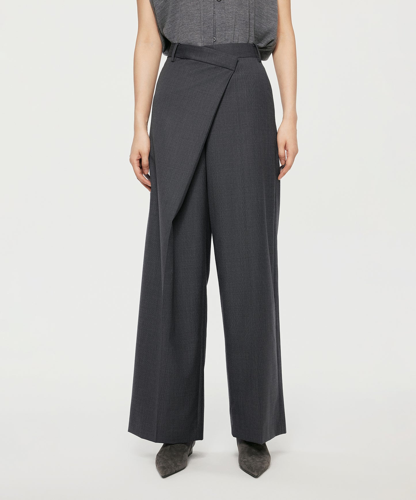 Mannish Wide-Leg Wrap Trousers