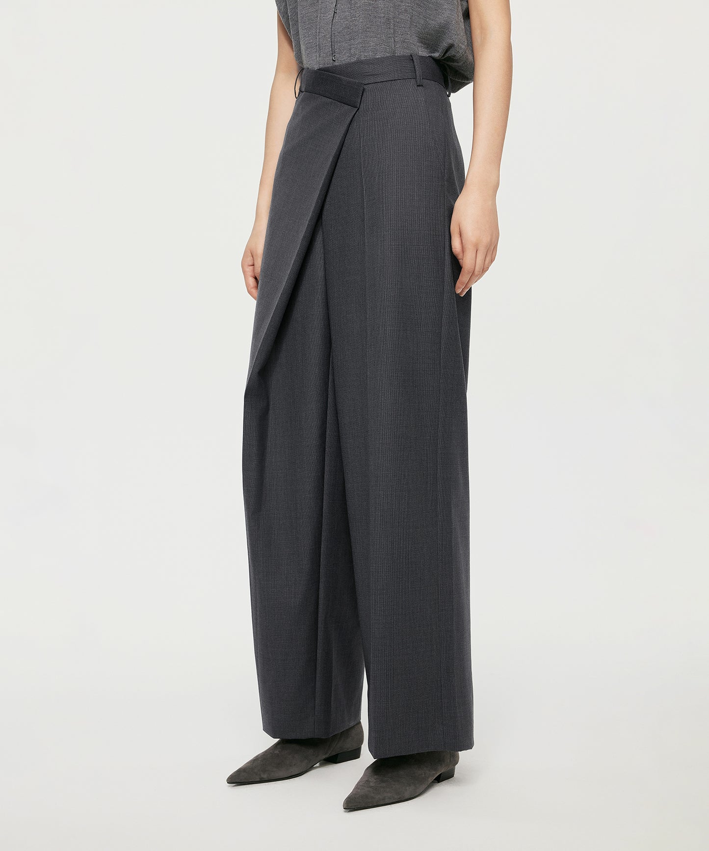 Mannish Wide-Leg Wrap Trousers