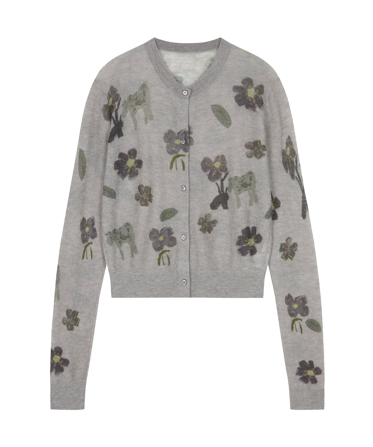 Animal & Flower Motif Knit Cardigan