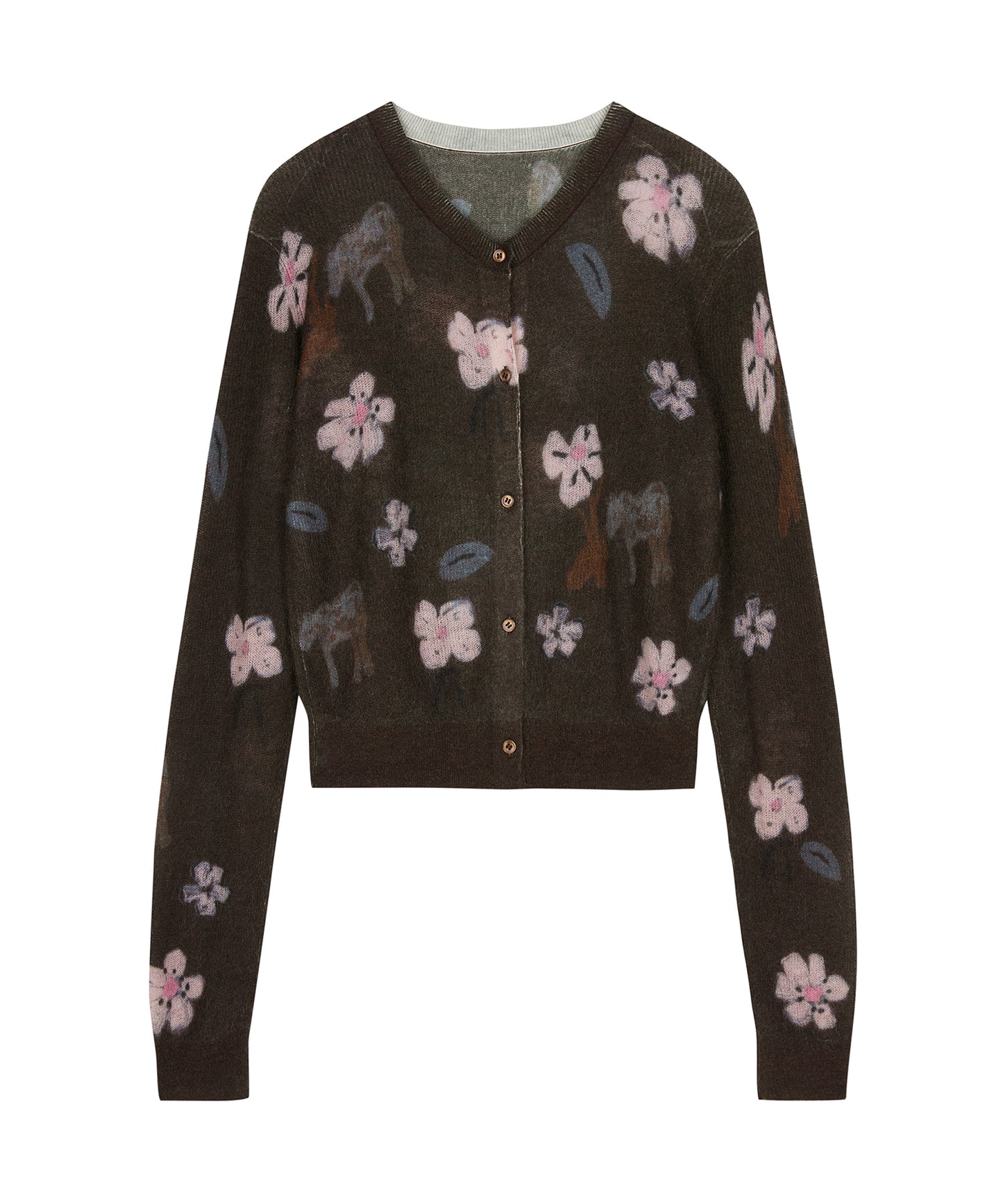 Animal & Flower Motif Knit Cardigan