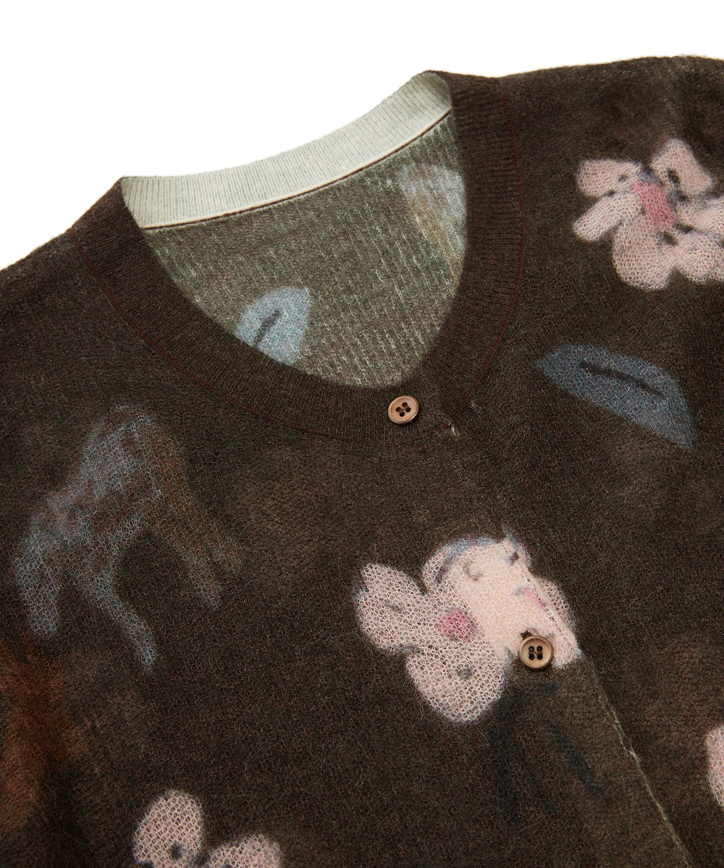 Animal & Flower Motif Knit Cardigan