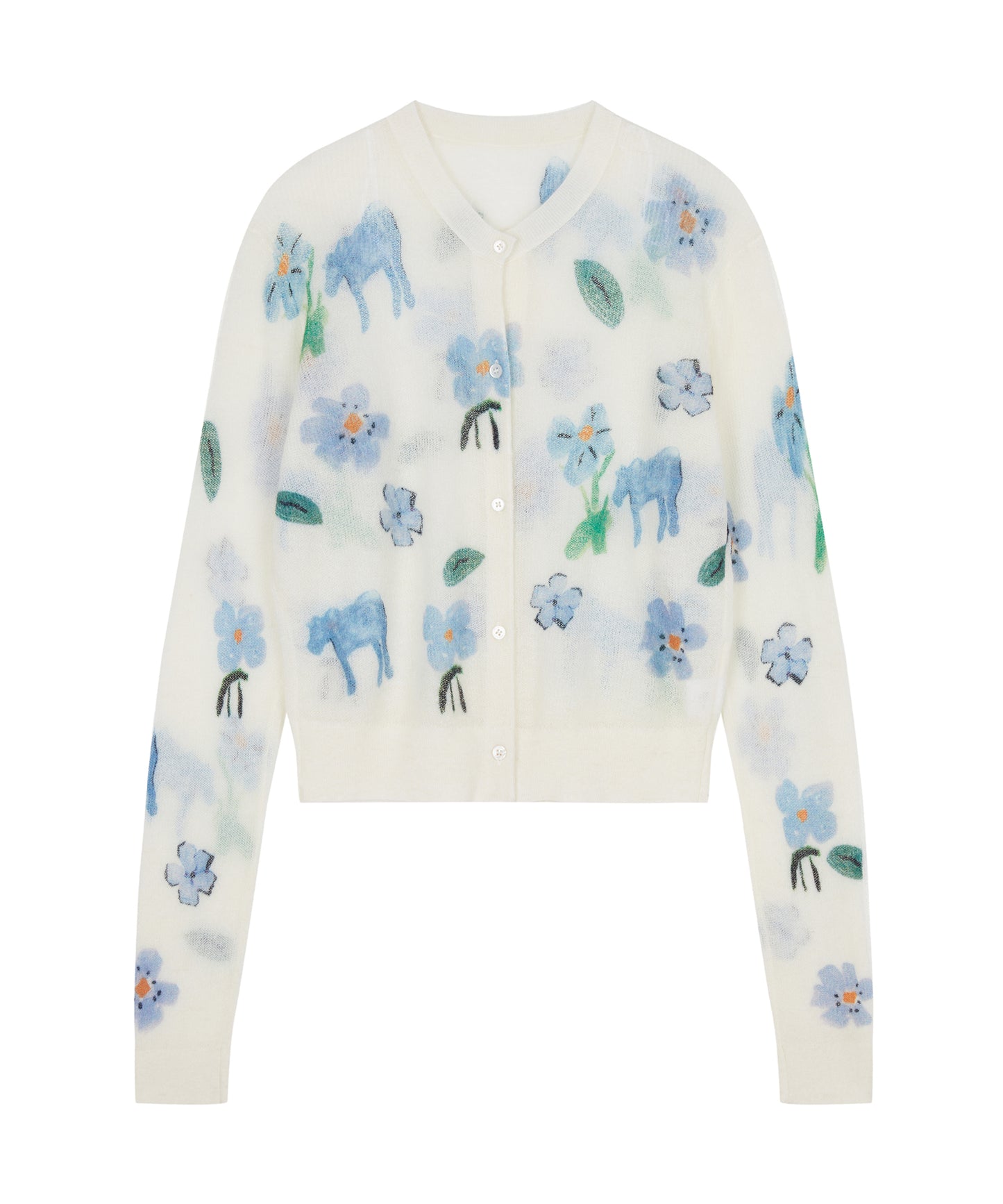 Animal & Flower Motif Knit Cardigan