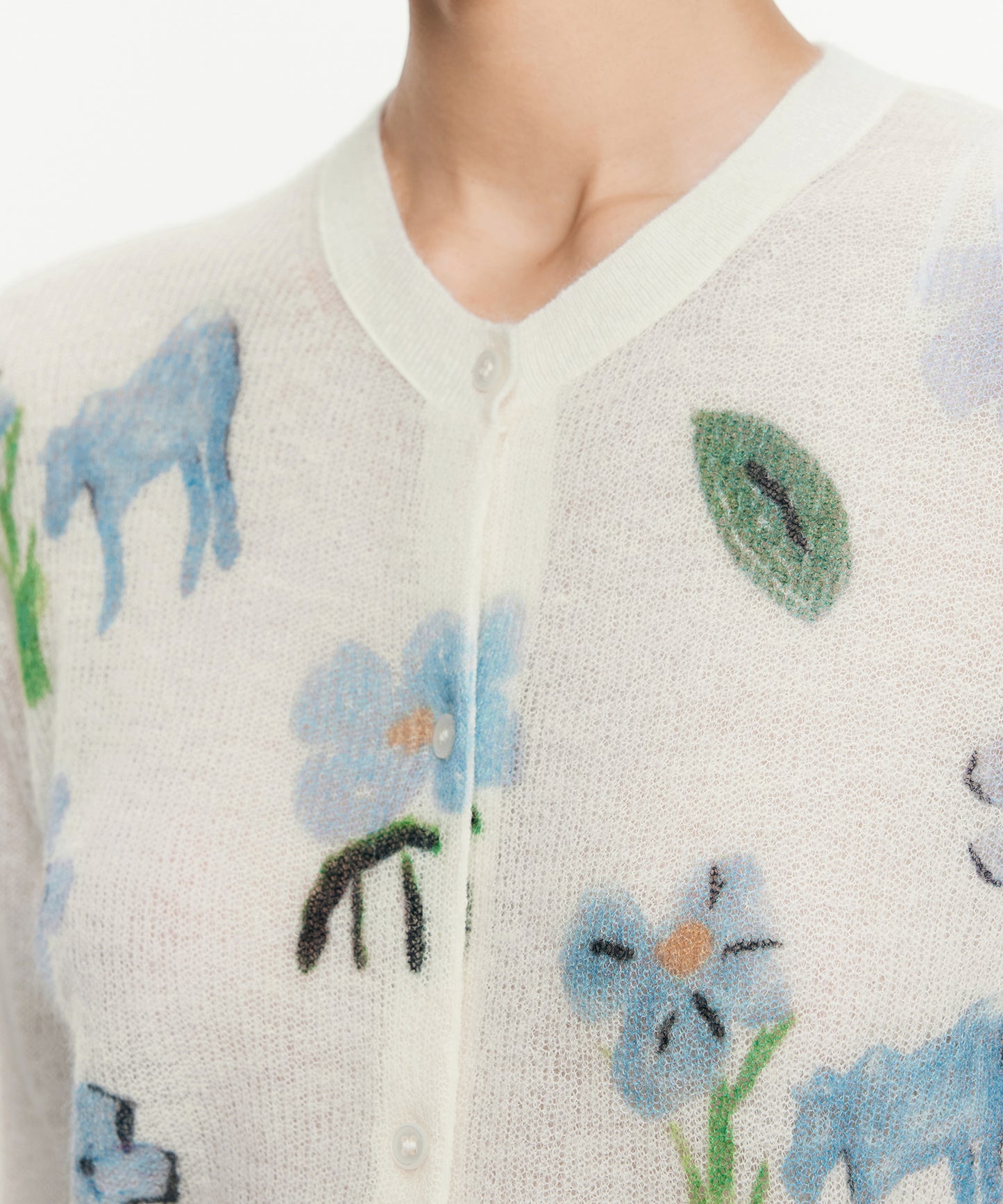 Animal & Flower Motif Knit Cardigan