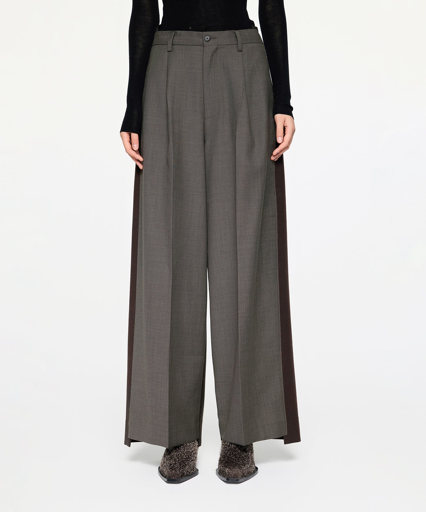 Elegant Two-tone Wide-leg Trousers