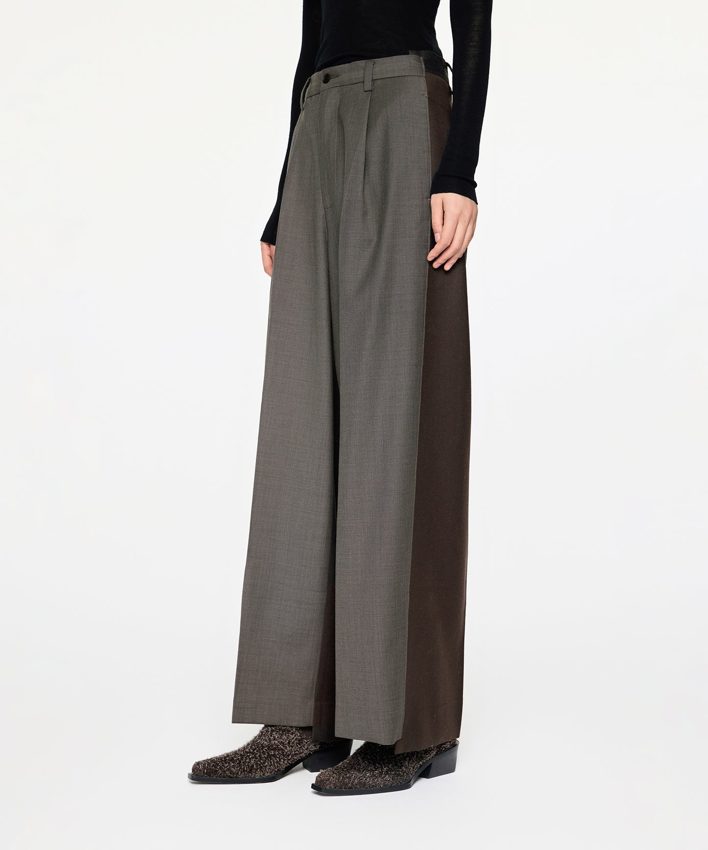 Elegant Two-tone Wide-leg Trousers