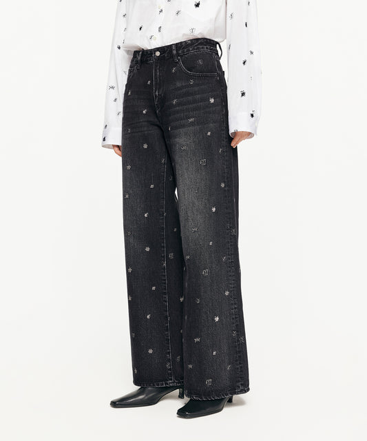 Vintage Butterfly Embroidery Wide-leg Jeans