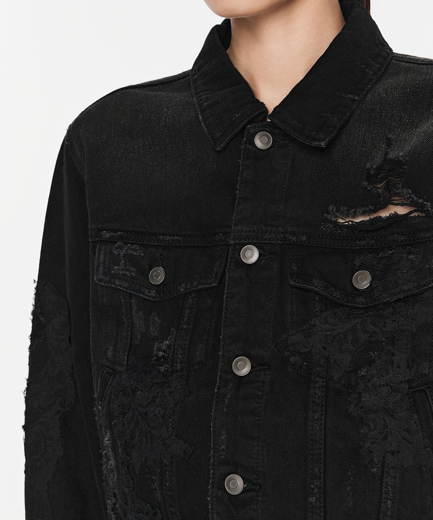 Lace-trimmed Distressed Jacket