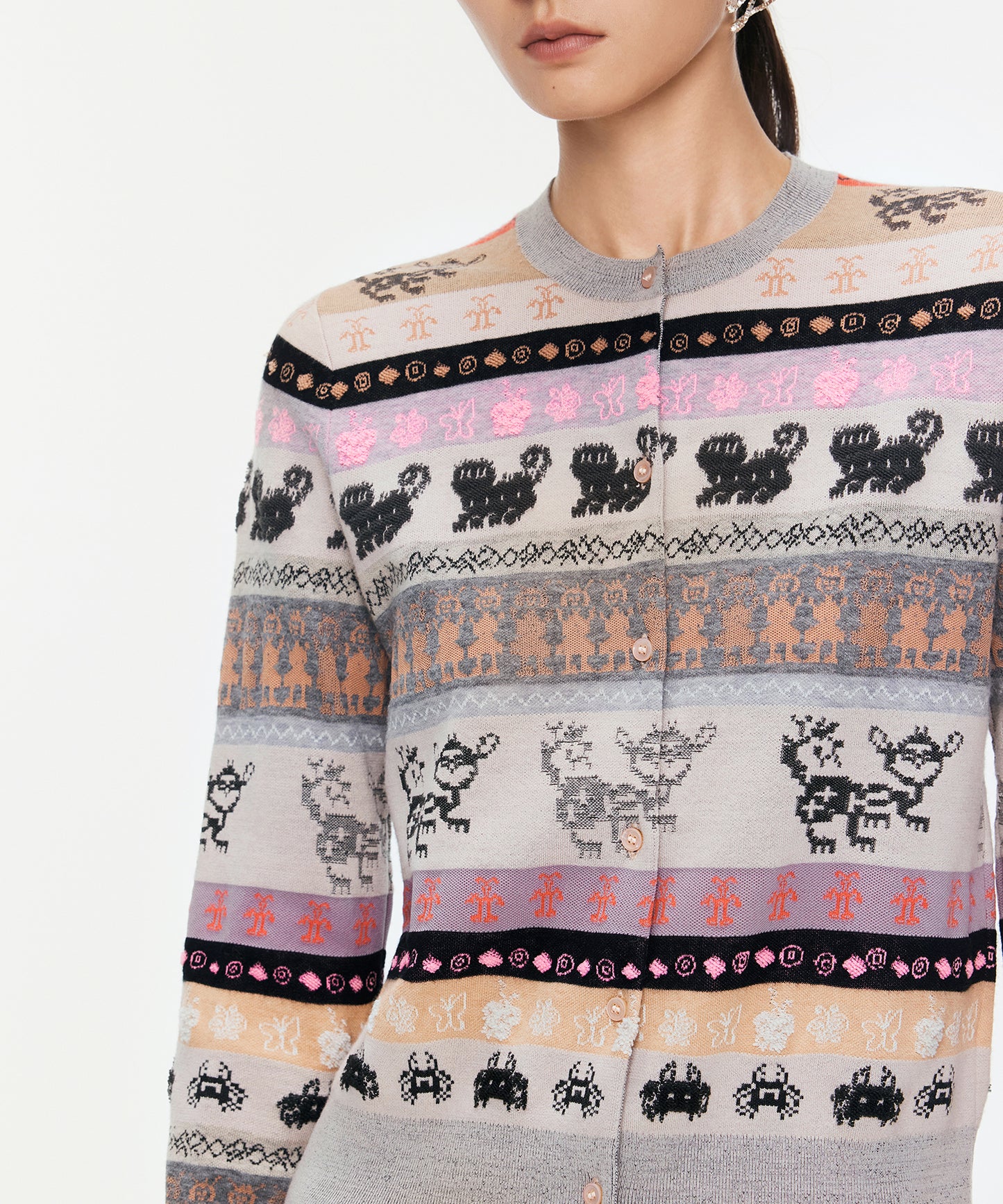 Miao-jacquard Grandma Style Cardigan