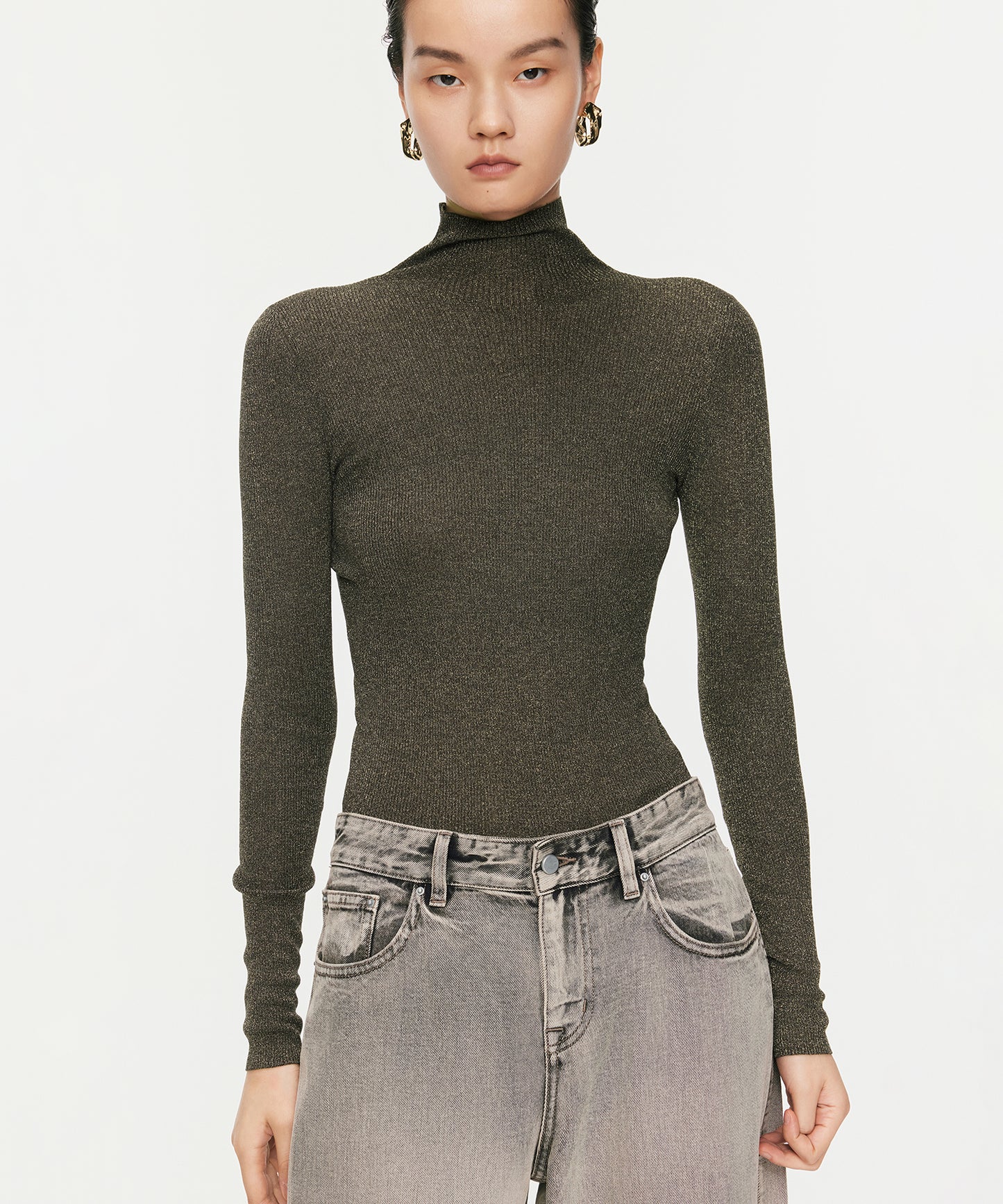 Textured Metallic High-neck Sweater