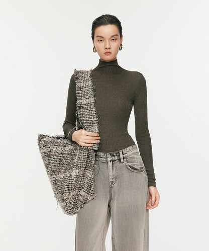 Textured Metallic High-neck Sweater