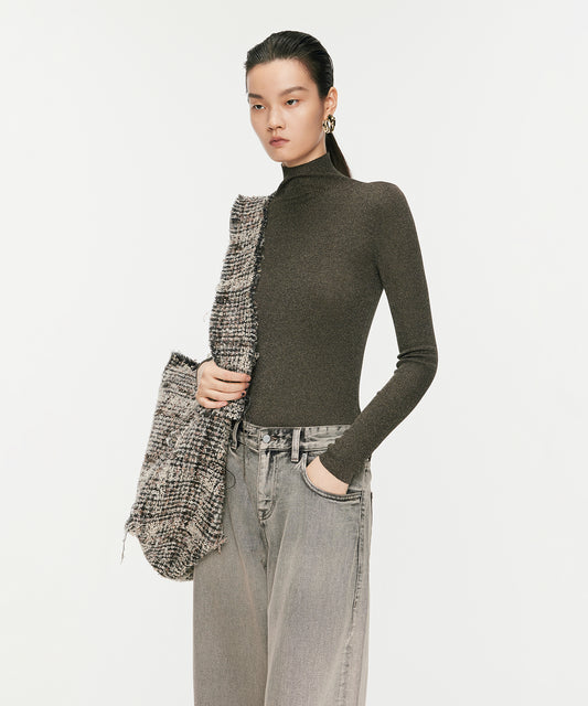 Textured Metallic High-neck Sweater