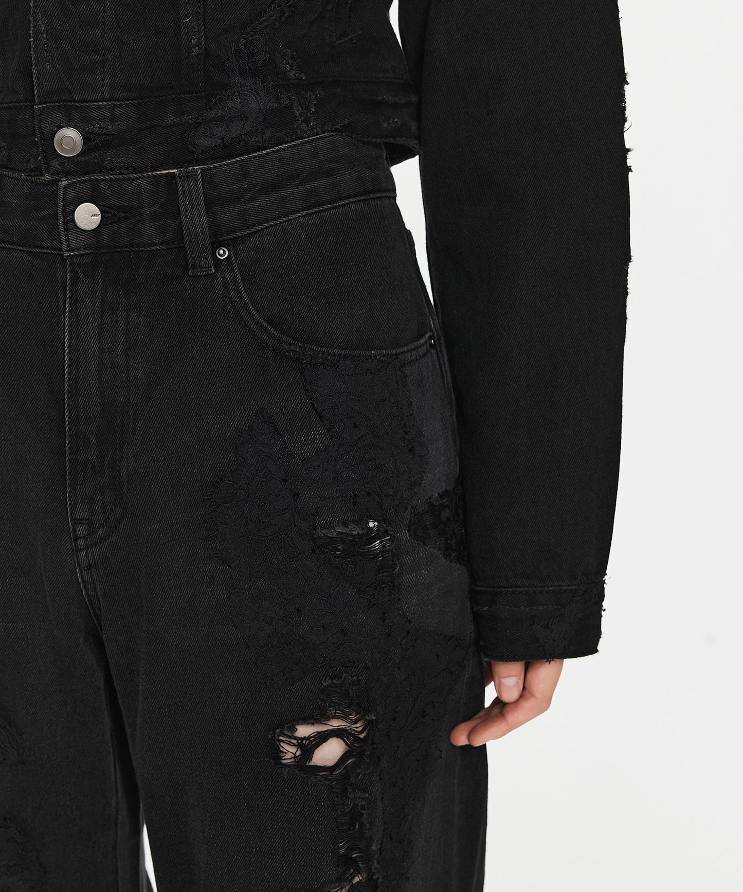 Lace-trimmed Distressed Jeans