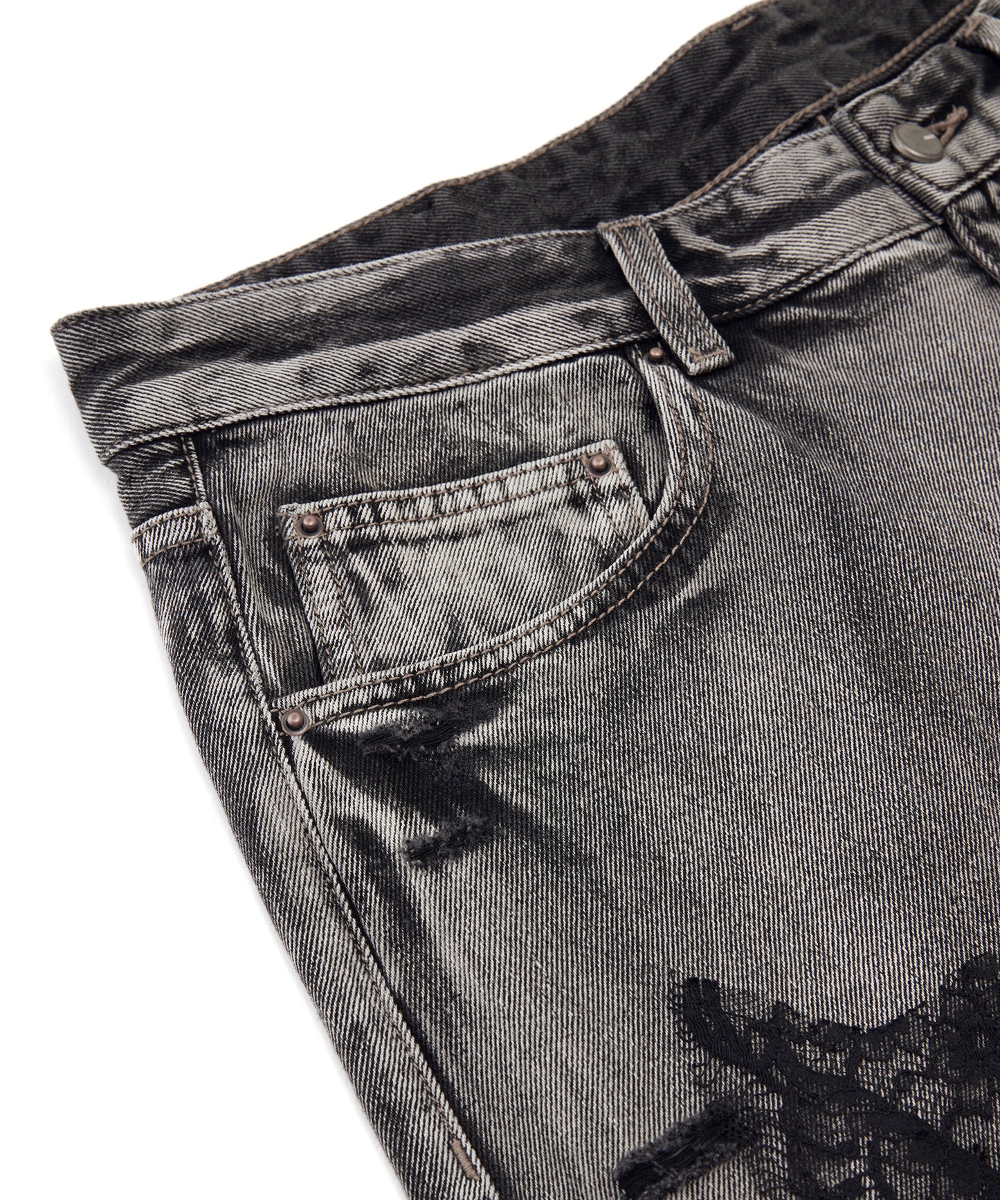 Lace-trimmed Distressed Jeans