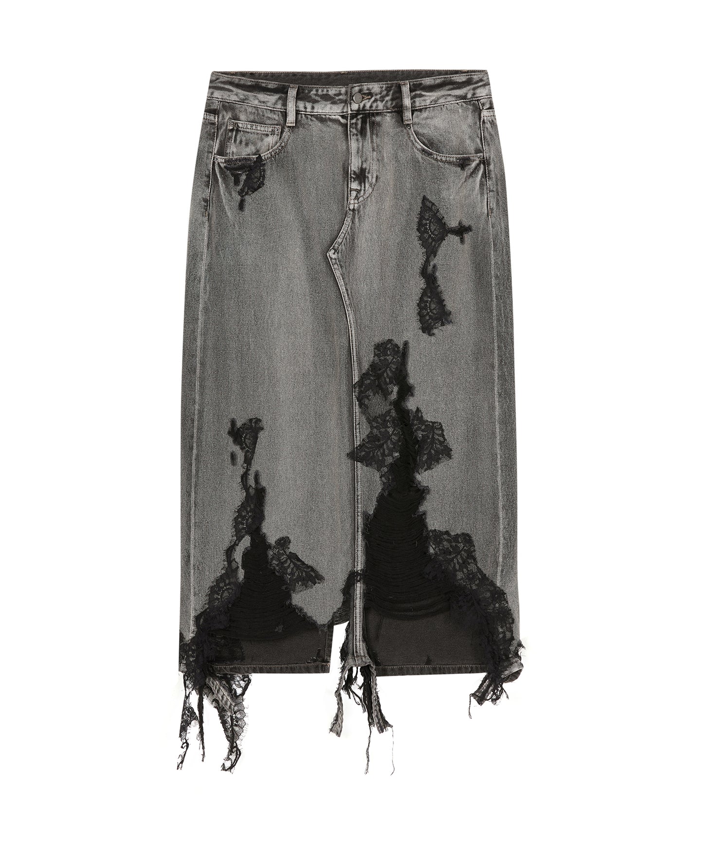 Lace-trimmed Distressed Skirt