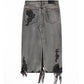 Lace-trimmed Distressed Skirt