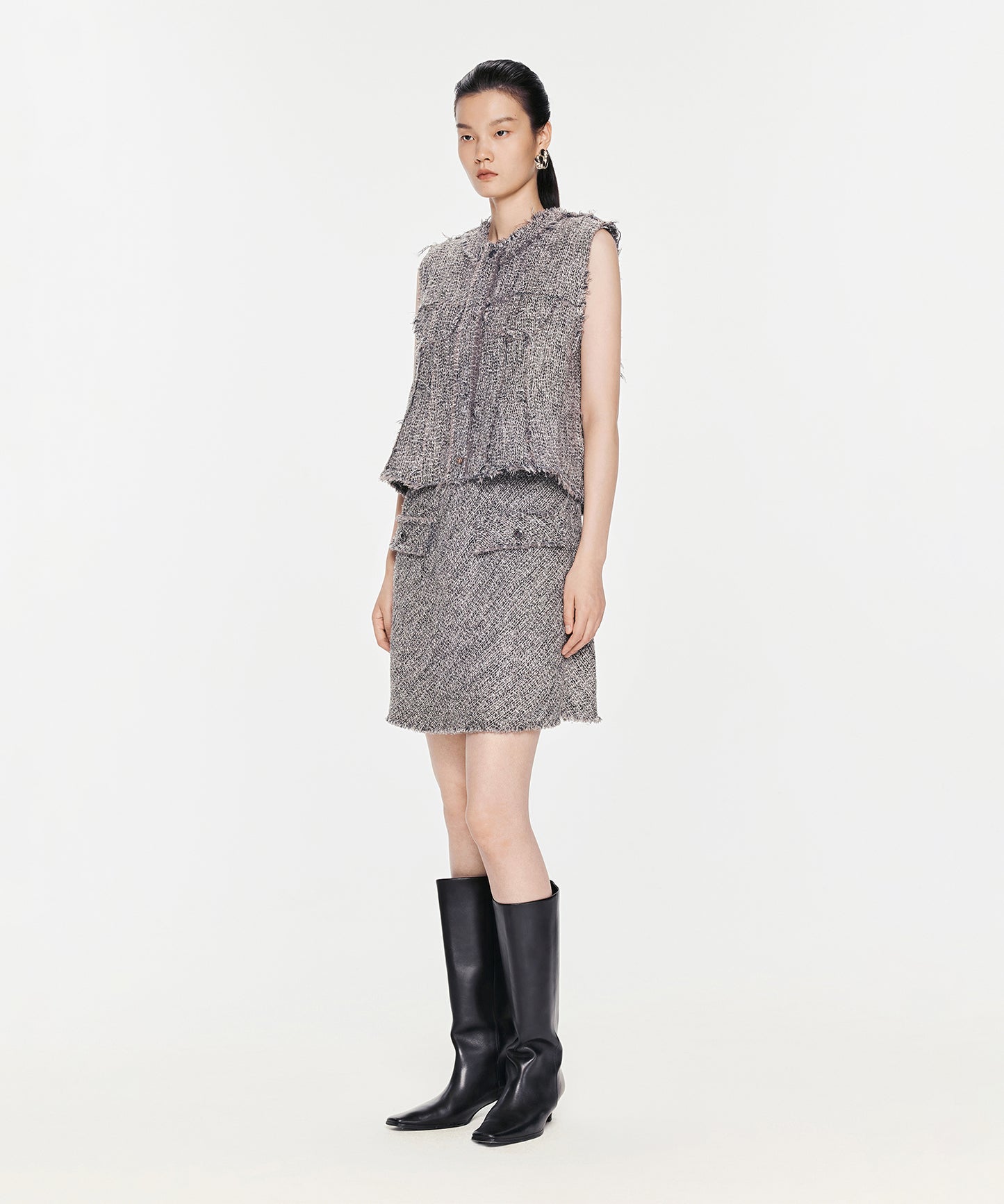 Fringed Wool Tweed Vest