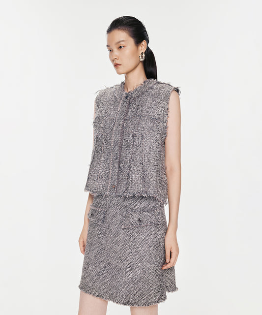 Fringed Wool Tweed Vest