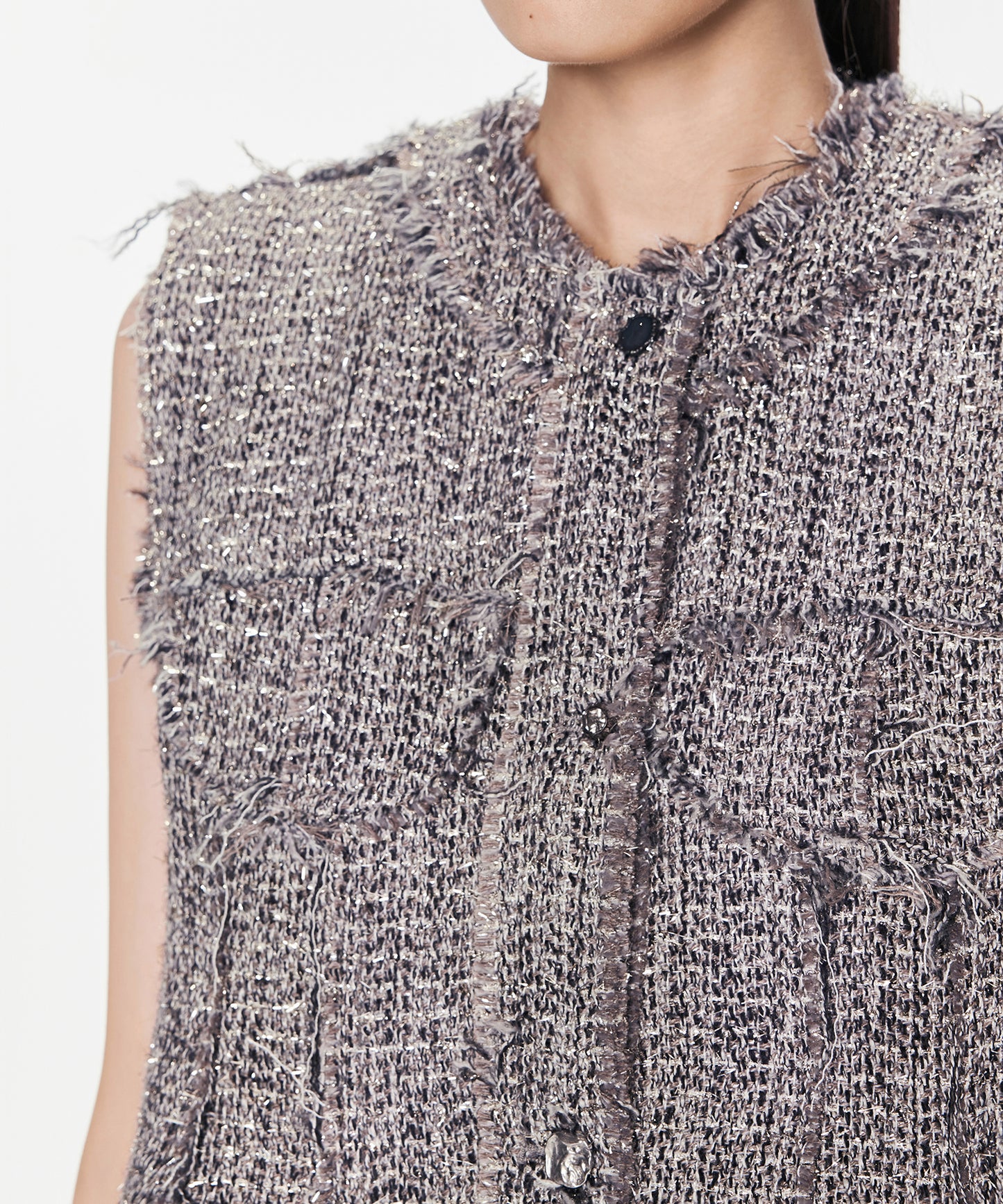 Fringed Wool Tweed Vest