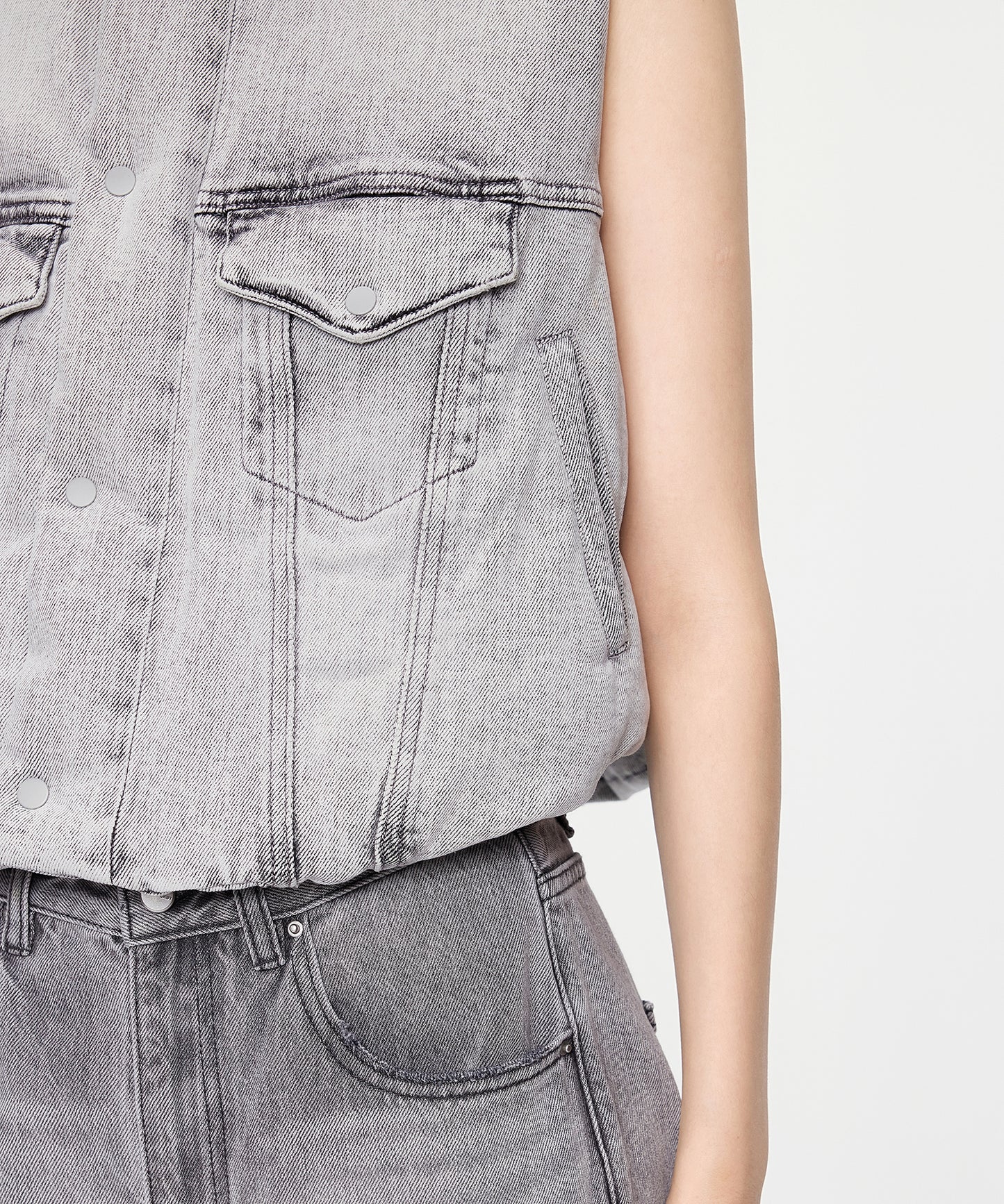 Cropped Denim Down Vest