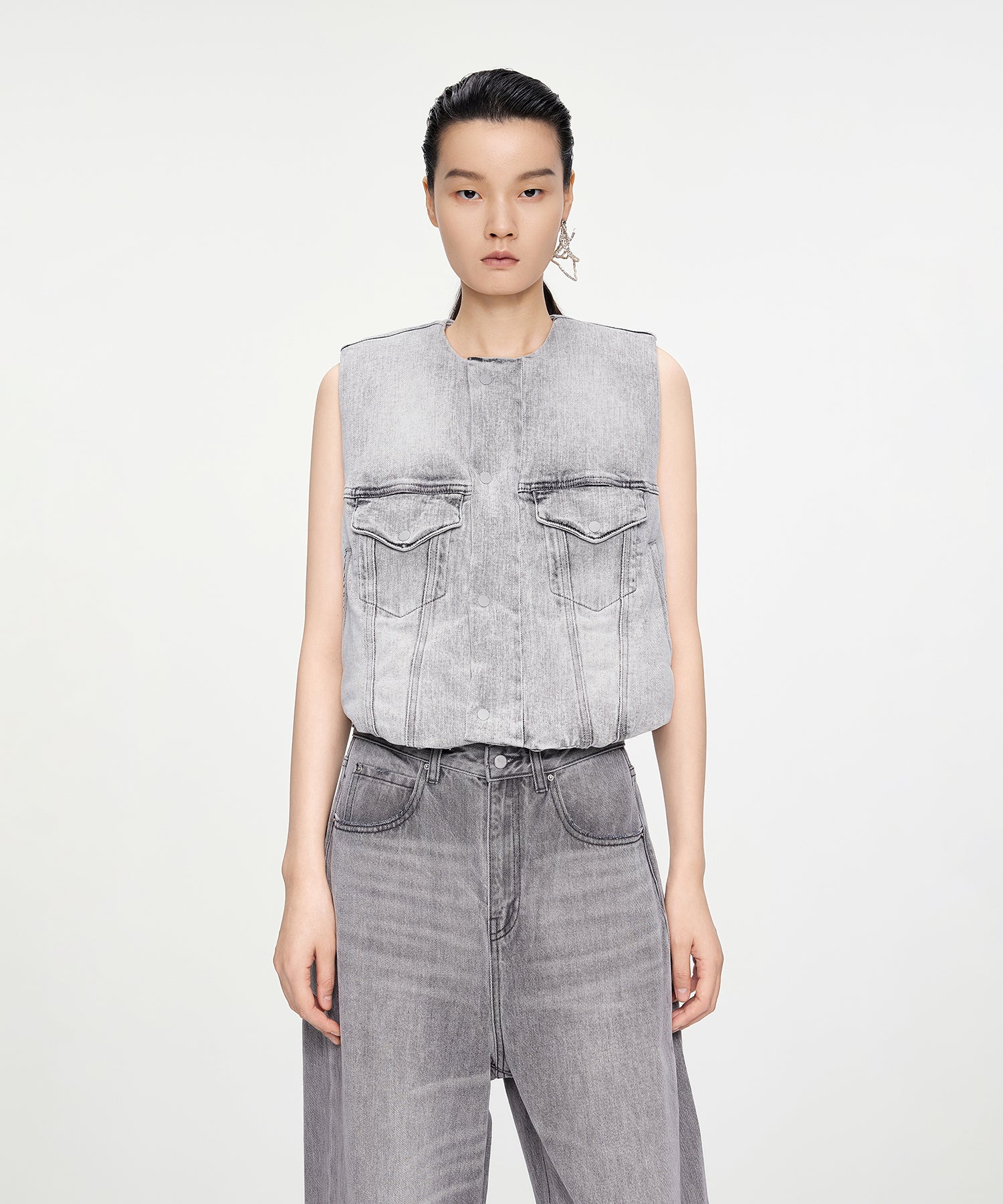 Cropped Denim Down Vest – JNBY ONLINE STORE