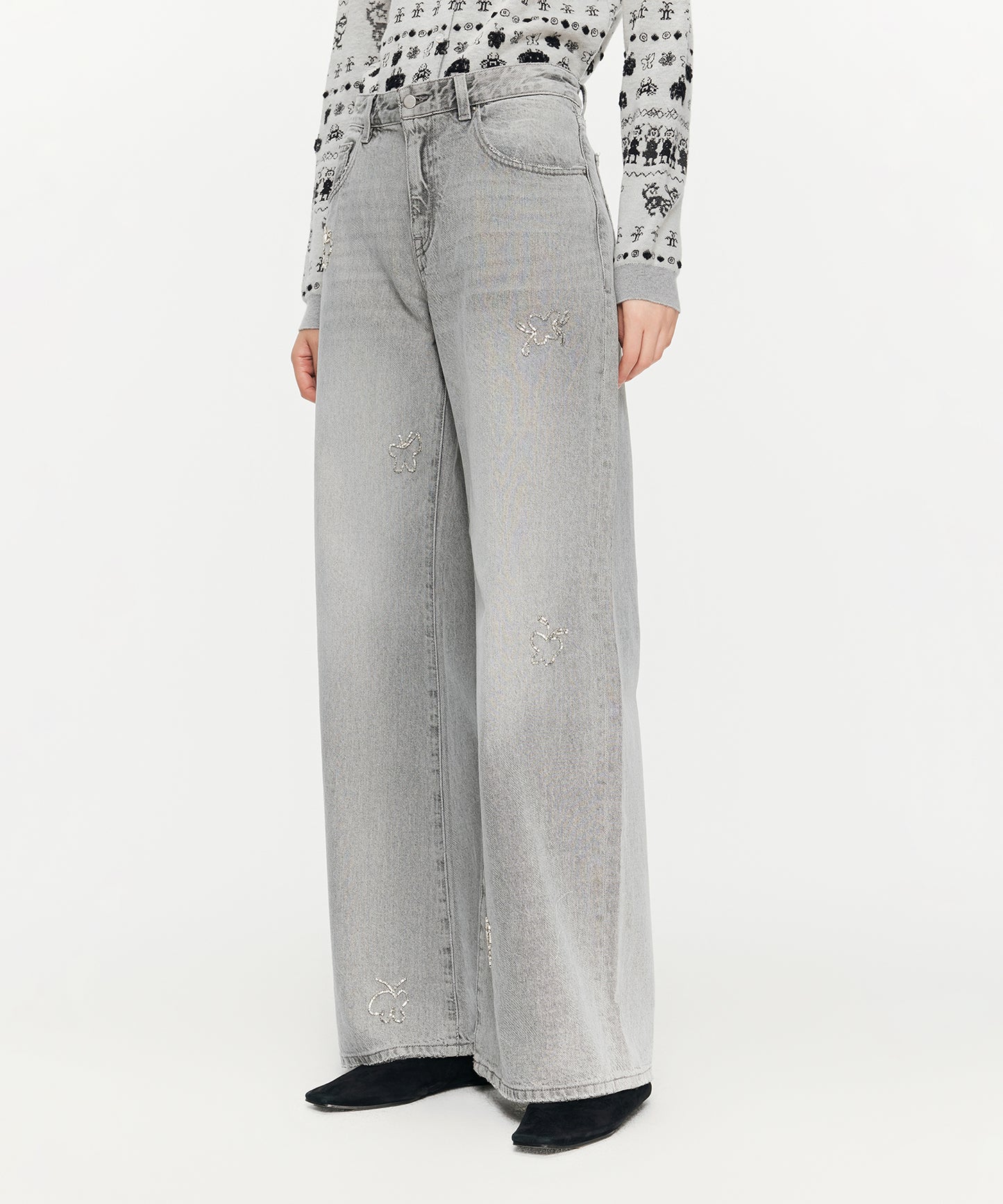 Butterfly Beaded Straight-Leg Jeans