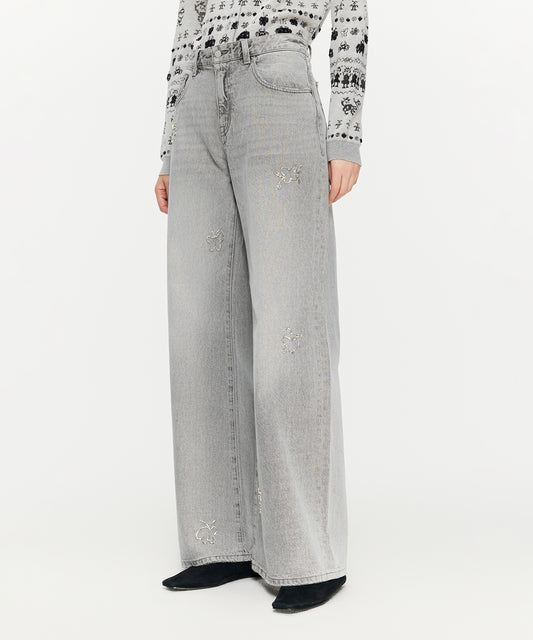 Butterfly Beaded Straight-Leg Jeans