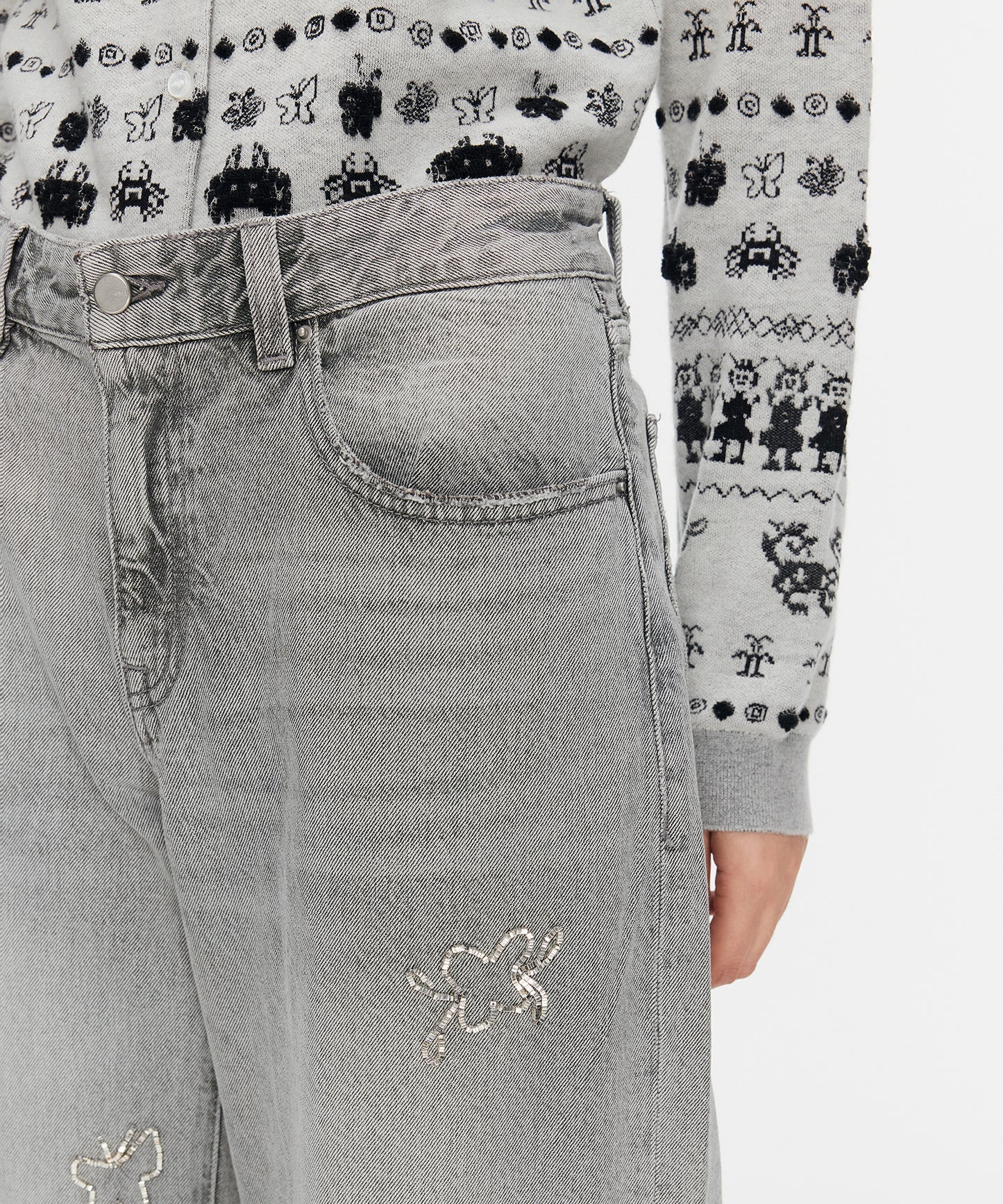 Butterfly Beaded Straight-Leg Jeans