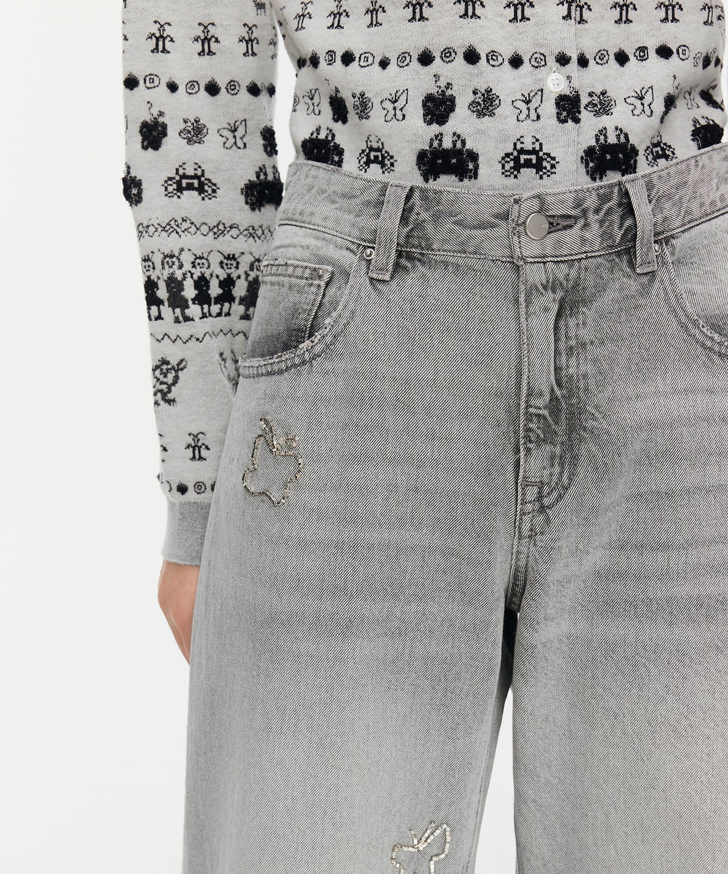 Butterfly Beaded Straight-Leg Jeans